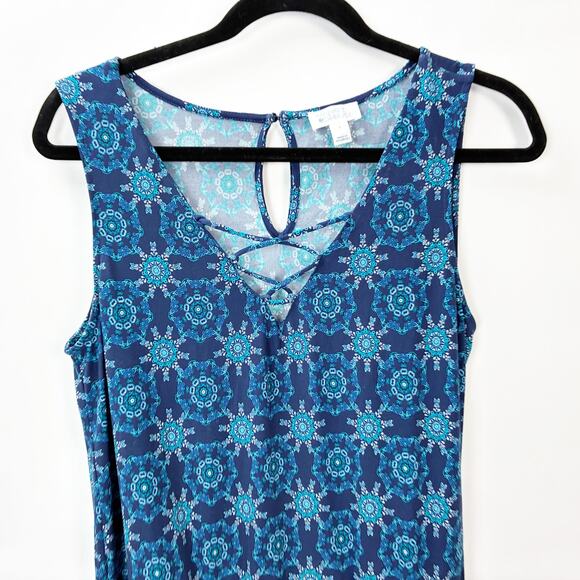 Market & Spruce Stitch Fix Blue Patterned Sleeveless Romper S Women Keyhole - Picture 3 of 11